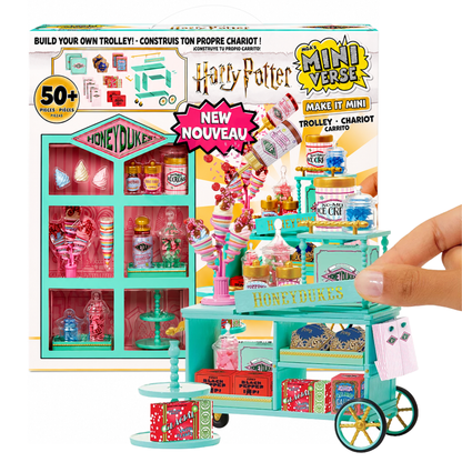 MGA’s Miniverse Make It Mini Harry Potter Honeydukes Build Your Own Trolley 50+ Pieces DIY Miniature Collectible Craft Kit with Candy Shop Accessories, Mini Food & Sweet Displays, Trolley Building Pieces, Creative Activity & Display Set for Kids