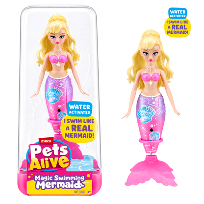 Zuru Pets Alive Magic Swimming Mermaid Doll – Water-Activated Interactive Mermaid Toy with Moving Tail, Realistic Swimming Action, Colourful Fantasy Design, Bath Time, Pool & Water Play Toy for Kids