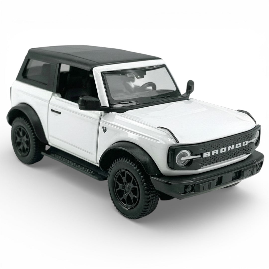 RMZ City 1:36 Ford Bronco Badlands 2dr Diecast Car Model – White | Openable Doors, Sound & Light