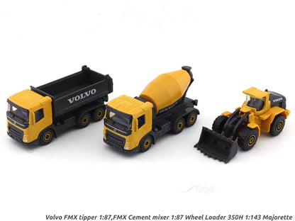 Majorette Volvo Construction Vehicle Set – (Wheel Loader, Cement Mixer & Truck Dumper)3 Piece Die-Cast Construction Trucks Toy Set (3+)