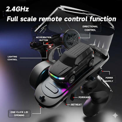 Mini 4WD Q197 1:64 Scale LED Drift RC Car – 2.4GHz Remote Control, Type-C Fast Charge, Adjustable Drift Modes (Black)