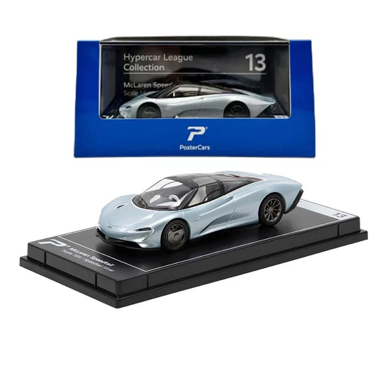 PosterCars 1:64 McLaren Speedtail – Speedtail Silver – Acrylic Box | Hypercar League Collection #13 - Jaiman Toys