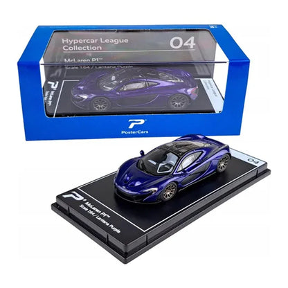PosterCars H04 – McLaren P1 with Acrylic Box (Lantana Purple) 1:64 Diecast Car Model - Jaiman Toys