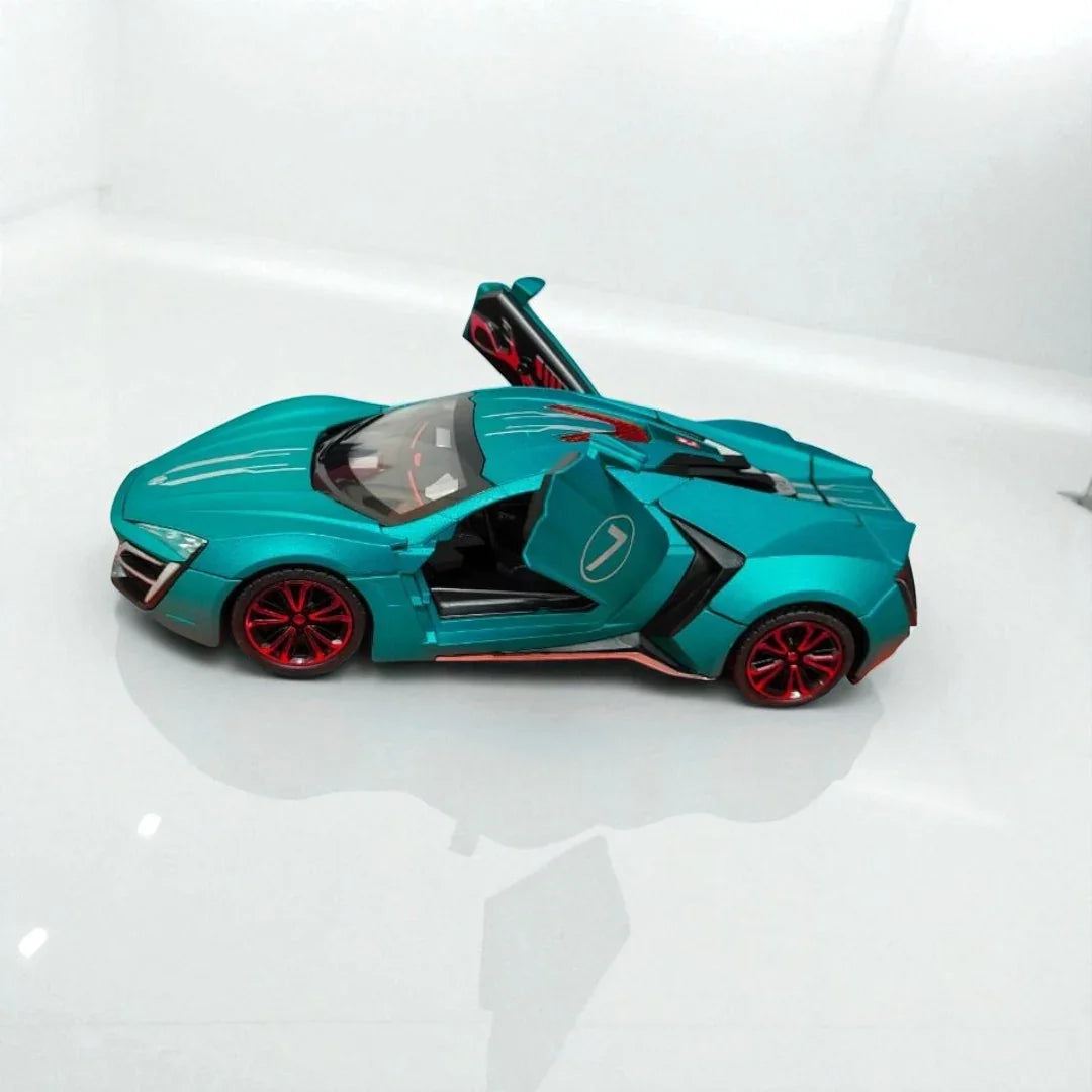 JOY JUNCTION 1:24 Lykan Hypersport V12 W Motors Die-Cast Model Supercar Car – Green | Openable Doors, Lights & Sound, Pull-Back Action (JJ265) - Jaiman Toys
