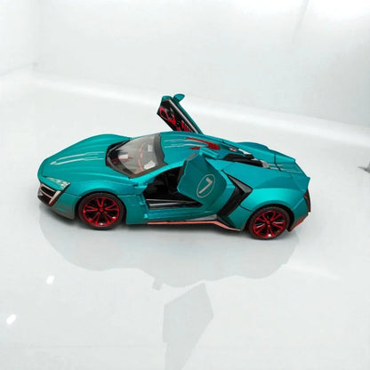 JOY JUNCTION 1:24 Lykan Hypersport V12 W Motors Die-Cast Model Supercar Car – Green | Openable Doors, Lights & Sound, Pull-Back Action (JJ265) - Jaiman Toys