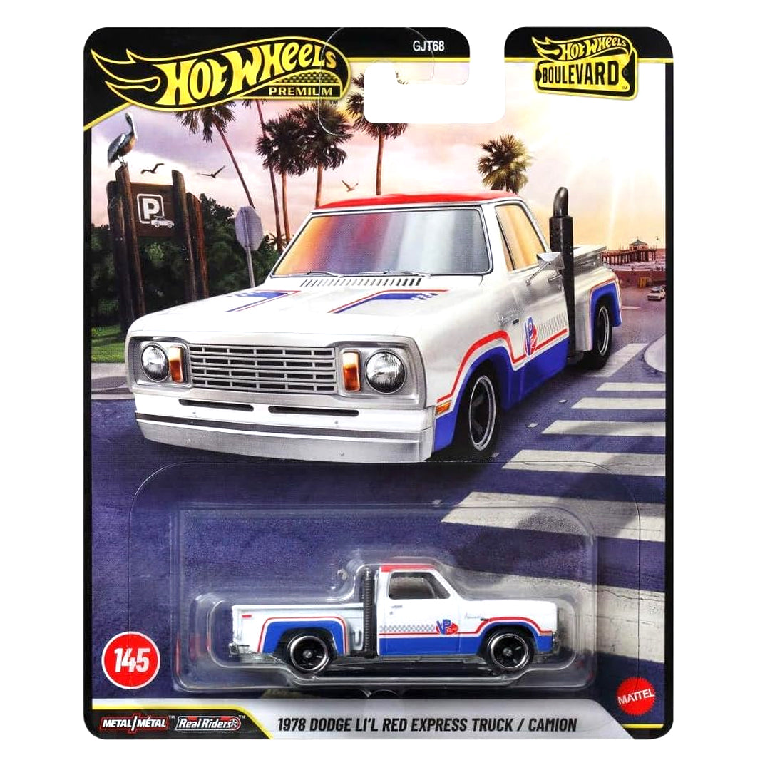 Hot Wheels Premium Boulevard 1978 Dodge Li'l Red Express Truck | 1:64 Die-Cast Pickup Truck | Metal/Metal with Real Riders | #145