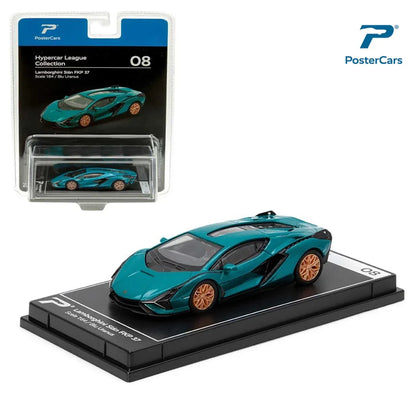 PosterCars 1:64 Lamborghini Sián FKP 37 – Blu Uranus - Blister Pack | Hypercar League Collection No.8 Diecast Model - Jaiman Toys