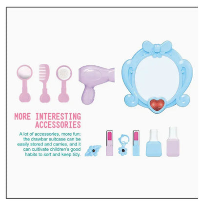 Princess Vanity Dresser Suitcase Playset with Mirror & Accessories for Kids (With Sound)