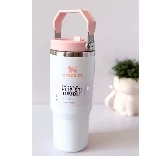 Stanley IceFlow™ Flip Straw Tumbler | 887ml (30 oz) – White | Vacuum Insulated Stainless Steel Water Bottle with Built-In Straw, Leak-Resistant Lid & Handle - Jaiman Toys