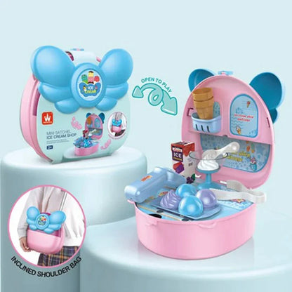 Ice Cream Shop Kitchen Set Kids Suitcase with Sound | Travel Playset & Carry Box for Girls & Boys