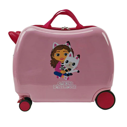 STRIDERS Gabby’s Dollhouse Kids Travel Trolley Suitcase – Lightweight Pink Ride-On Cabin Luggage with Wheels & Handle