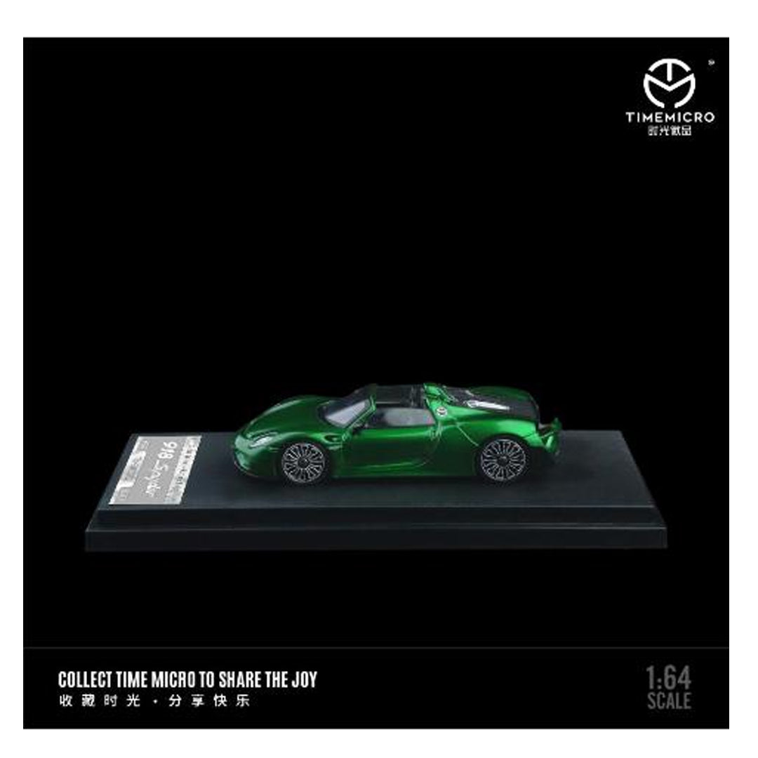 TimeMicro 1:64 Porsche 918 Spyder Solid Metal Green Diecast Model (TM643527)