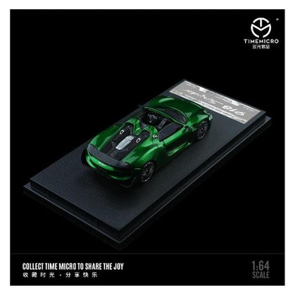 TimeMicro 1:64 Porsche 918 Spyder Solid Metal Green Diecast Model (TM643527)