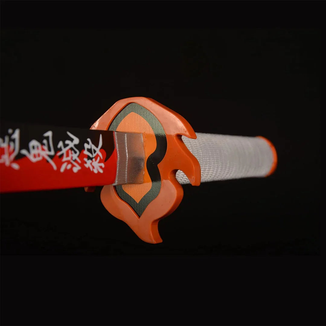 Demon Slayer Rengoku Kyojuro Samurai Sword – Flame Pillar Wooden Katana With Light Effect | Anime Cosplay Prop Sword for Kids & Collectors (Black & Red Blade)