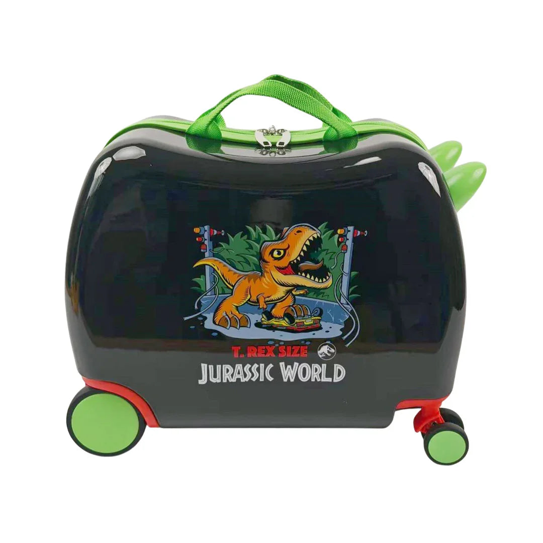 STRIDERS Jurassic World T-Rex Kids Travel Trolley Suitcase – Lightweight Ride-On Cabin Luggage with Wheels & Handle