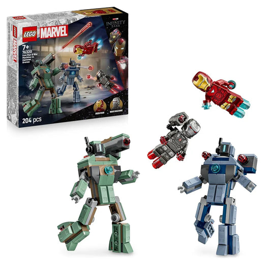 LEGO 76320 Marvel Iron Man & War Machine vs. Hammer Drones Building Set | Super Hero Battle Toy for Kids 7+ | Action Figures & Buildable Drones