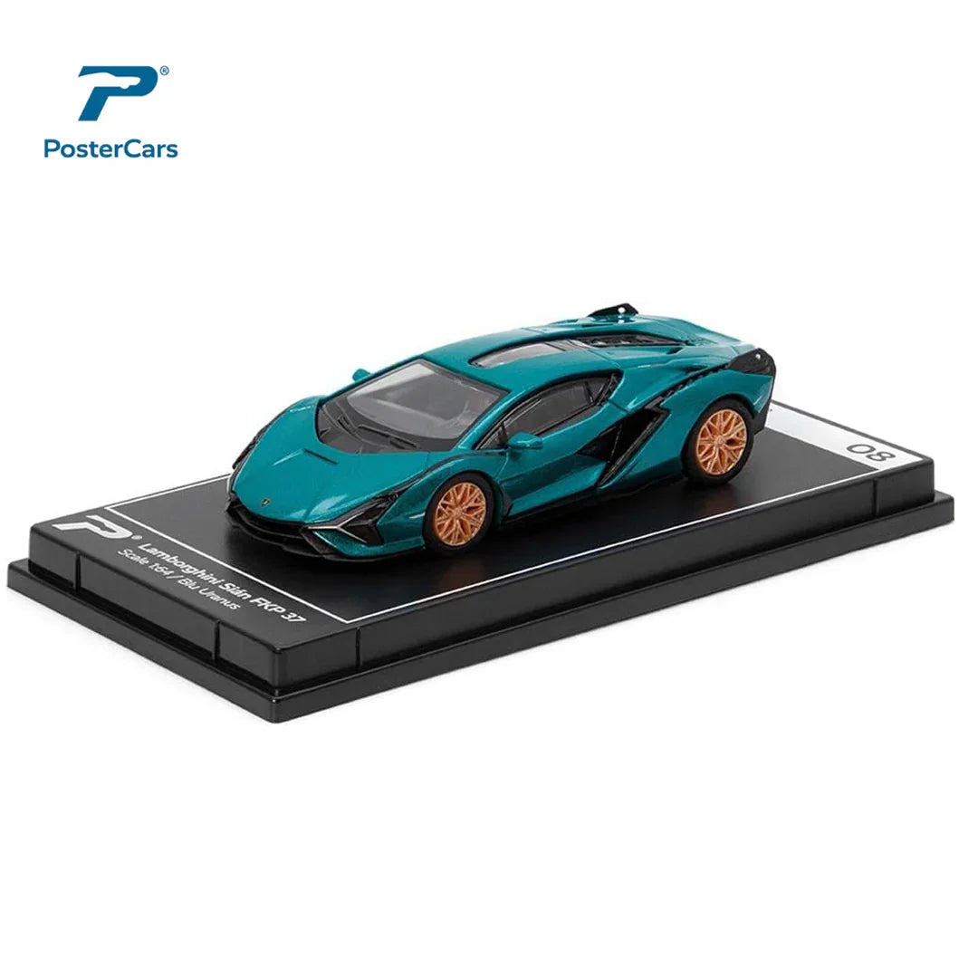 PosterCars 1:64 Lamborghini Sián FKP 37 – Blu Uranus - Blister Pack | Hypercar League Collection No.8 Diecast Model - Jaiman Toys