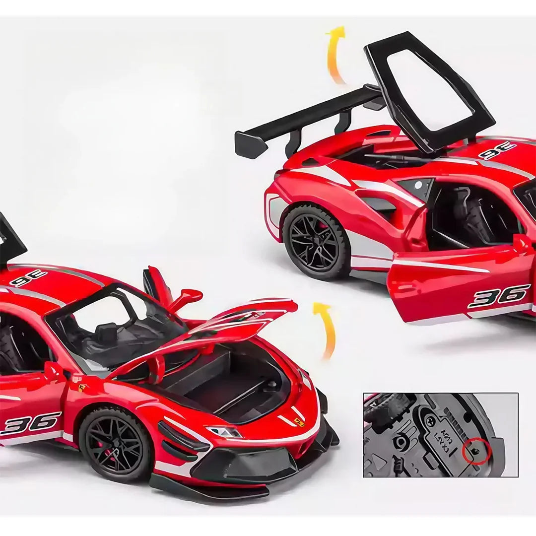 Ferrari Collection 1:32 Die-Cast Toy Cars with Sound, Light & Display Base – Pull Back Model Car Gifts for Kids - Jaiman Toys