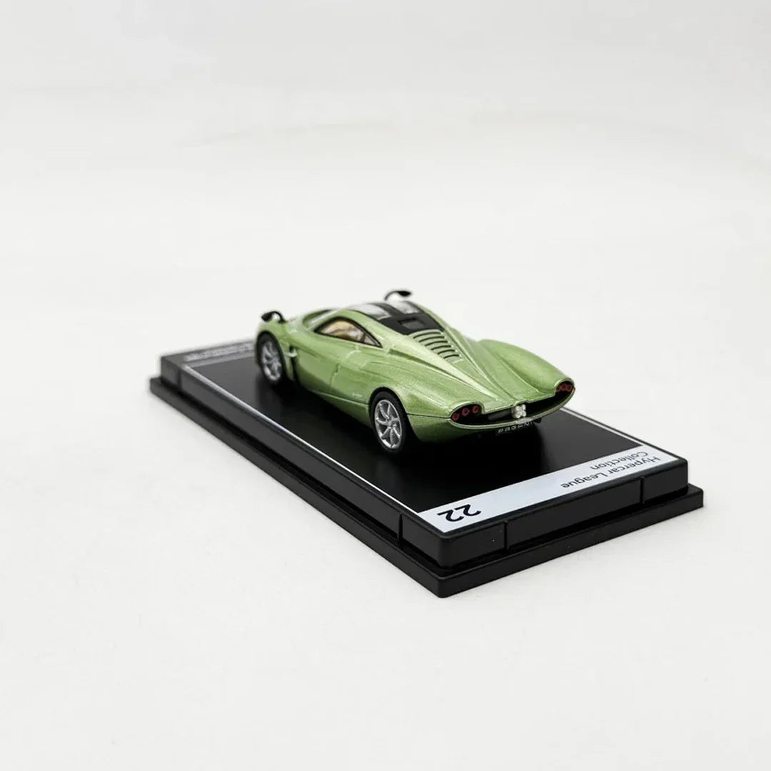 PosterCars 1:64 Pagani Huayra Codalunga – Green – Acrylic Box | Hypercar League Collection #22 - Jaiman Toys
