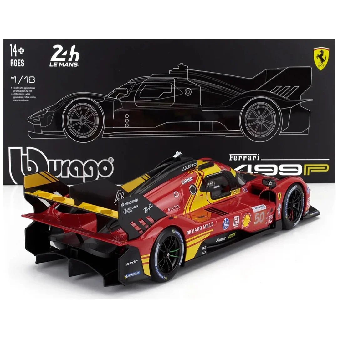 Bburago Ferrari 499P Le Mans 2024 Winner No.50 AF Corse 1:18 Diecast Model Car – 3.0L Turbo V6 with Showcase