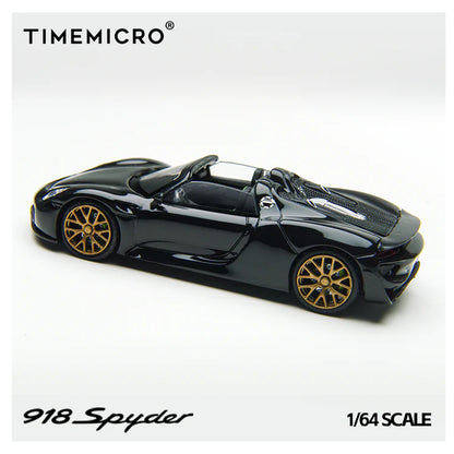 Time Micro 1:64 Porsche 918 Spyder Diecast Model Car – Black with Gold Wheels