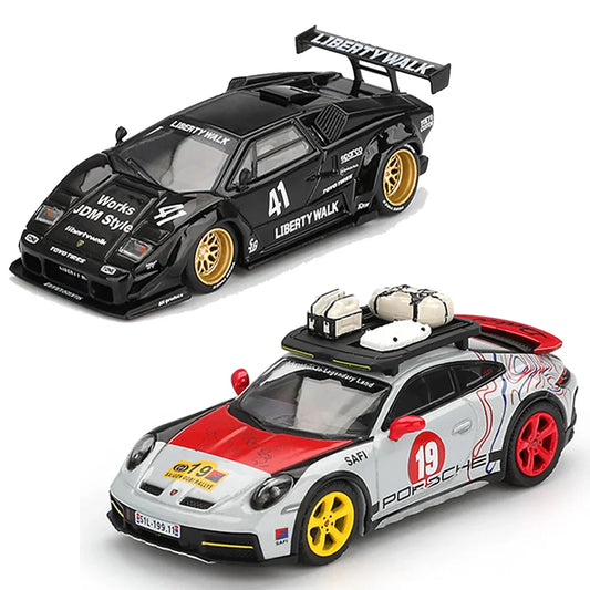Mini GT 1;64 Lamborghini Countach LB-WORKS Black (Blister) + Porsche 911 Dakar Uncle Rally LHD – Set of 2 Diecast Cars