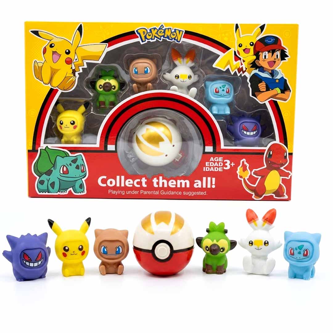 Pokémon Mini Figures & Poké Ball Gift Set | 7-Piece Collectible Character Toy Pack