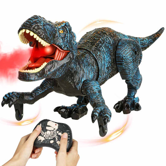 Remote Control Robot Dinosaur Toy with Spray, Light & Roaring Sound – 2.4G RC Walking Dino for Kids