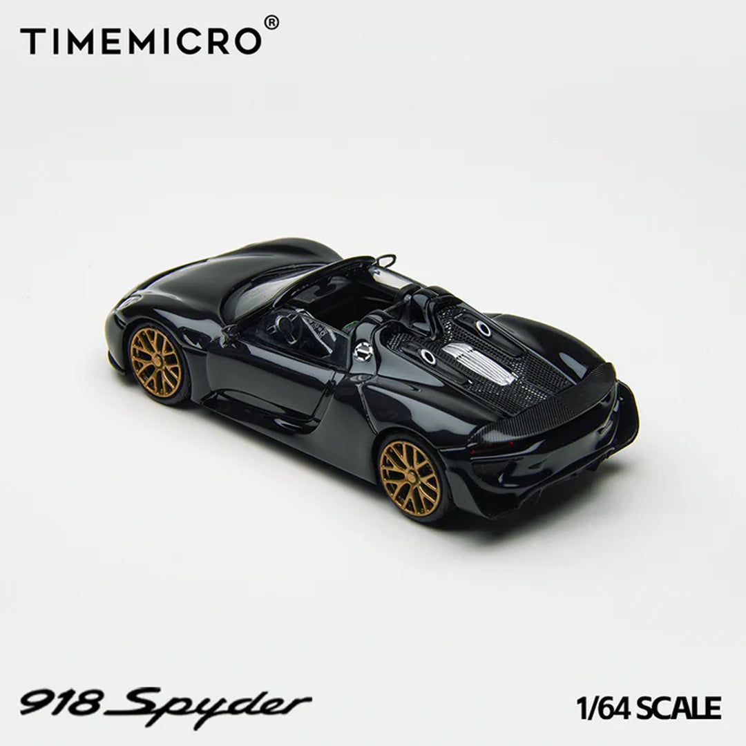 Time Micro 1:64 Porsche 918 Spyder Diecast Model Car – Black with Gold Wheels