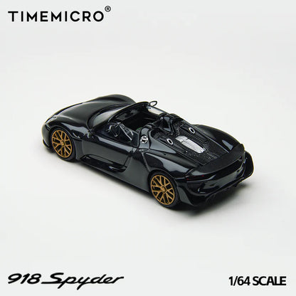 Time Micro 1:64 Porsche 918 Spyder Diecast Model Car – Black with Gold Wheels