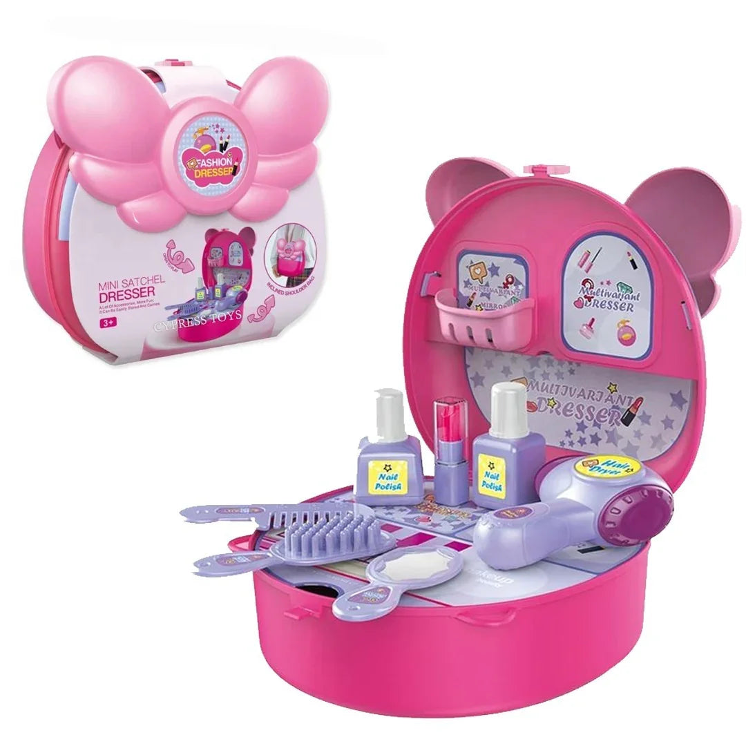 Mini Fashion Dresser Suitcase for Kids with Sound | Makeup & Beauty Play Set (Pink)