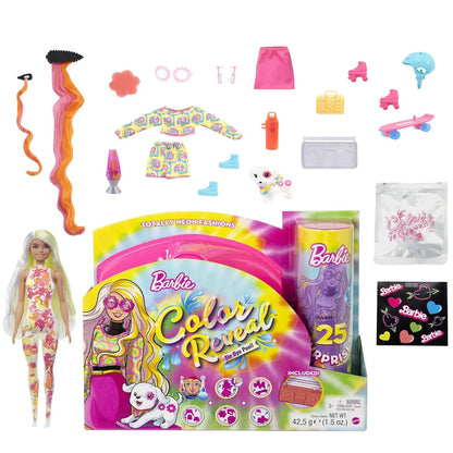 Barbie Colour Reveal Totally Neon Fashions Doll (HCD26) – Yellow-Highlighted Brunette Hair & 25 Surprises | Colour-Change Feature | Gift for Kids 3+