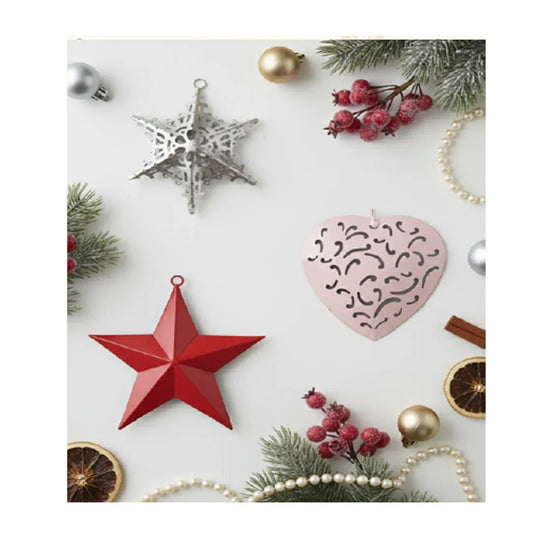 SWEN Florin Elegant Iron Ornaments – Set of 3 (Snow Flake, Heart, Star) | Handcrafted Metal Decorations for a Timeless Festive Look