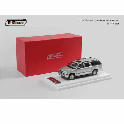 MK Miniatures 1:64 Chevrolet Suburban Silver Die-Cast Model Car | Premium SUV Collector Edition