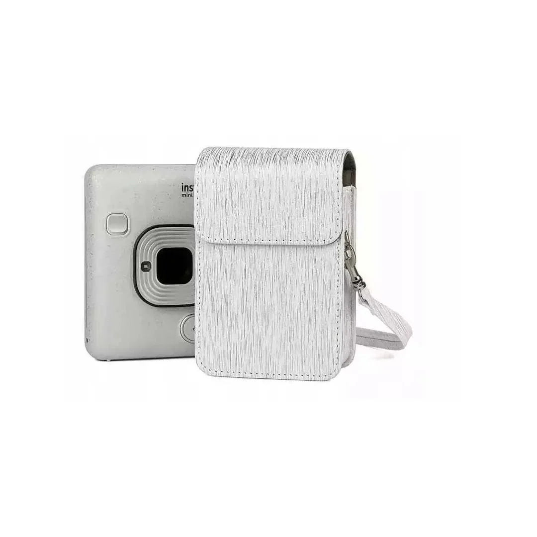Protective PU Leather Case for Fujifilm Instax Mini LiPlay – Compact Camera Bag with Shoulder Strap-Silver - Jaiman Toys