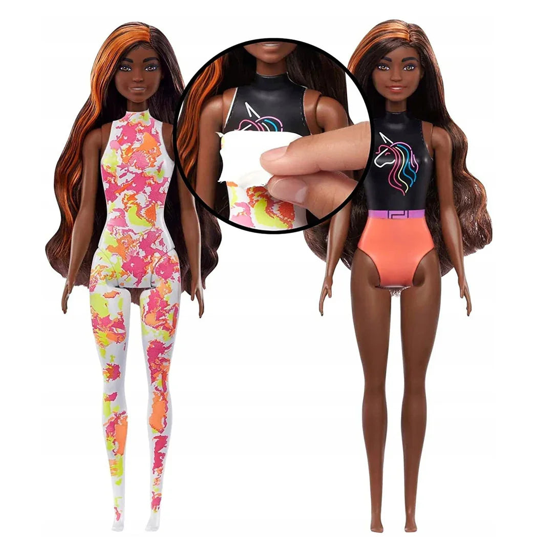 Barbie Color Reveal Totally Neon Fashions Doll with Orange-Streaked Brunette Hair & 25 Surprises | Color-Change Feature | Gift for Kids