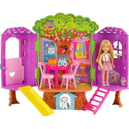 Barbie Chelsea Doll & Treehouse Playset with Pet Puppy – Dollhouse with Furniture, Slide & 10+ Accessories