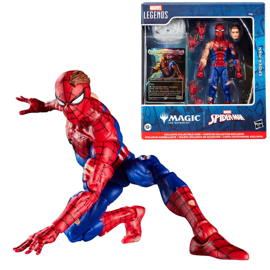 Marvel Legends Magic: The Gathering Battle-Damaged Spider-Man Action Figure | 15 cm Collectible with Exclusive Foil Card