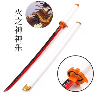 Demon Slayer Rengoku Kyojuro Samurai Sword – Flame Pillar Wooden Katana With Light Effect | Anime Cosplay Prop Sword for Kids & Collectors (Black & Red Blade)