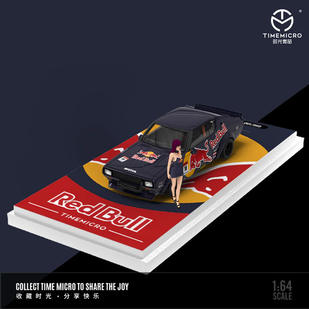 Time Micro 1:64 Nissan Skyline Hakosuka Red Bull Livery Diecast Model with Display Base & Figure