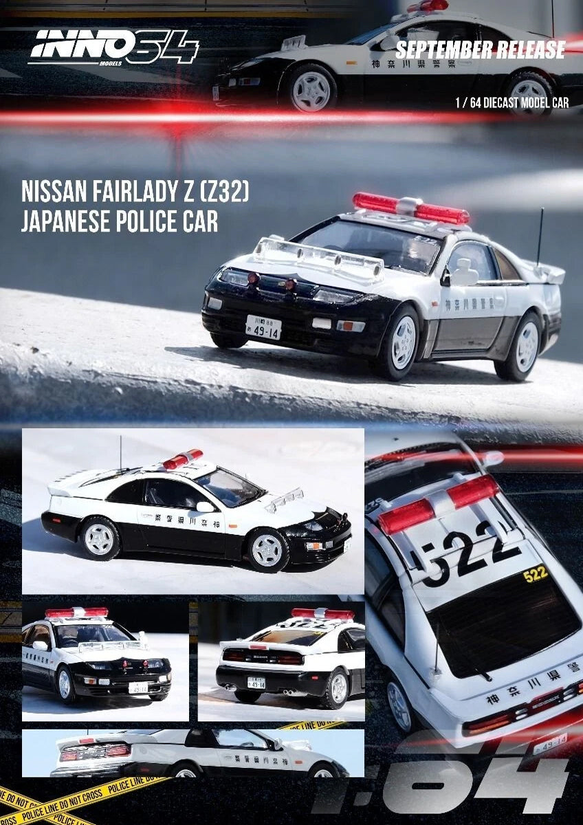 INNO64 1:64 Nissan Fairlady Z Z32 Kanagawa-Kenkei Japanese Police Die-Cast Model Car with Display Case