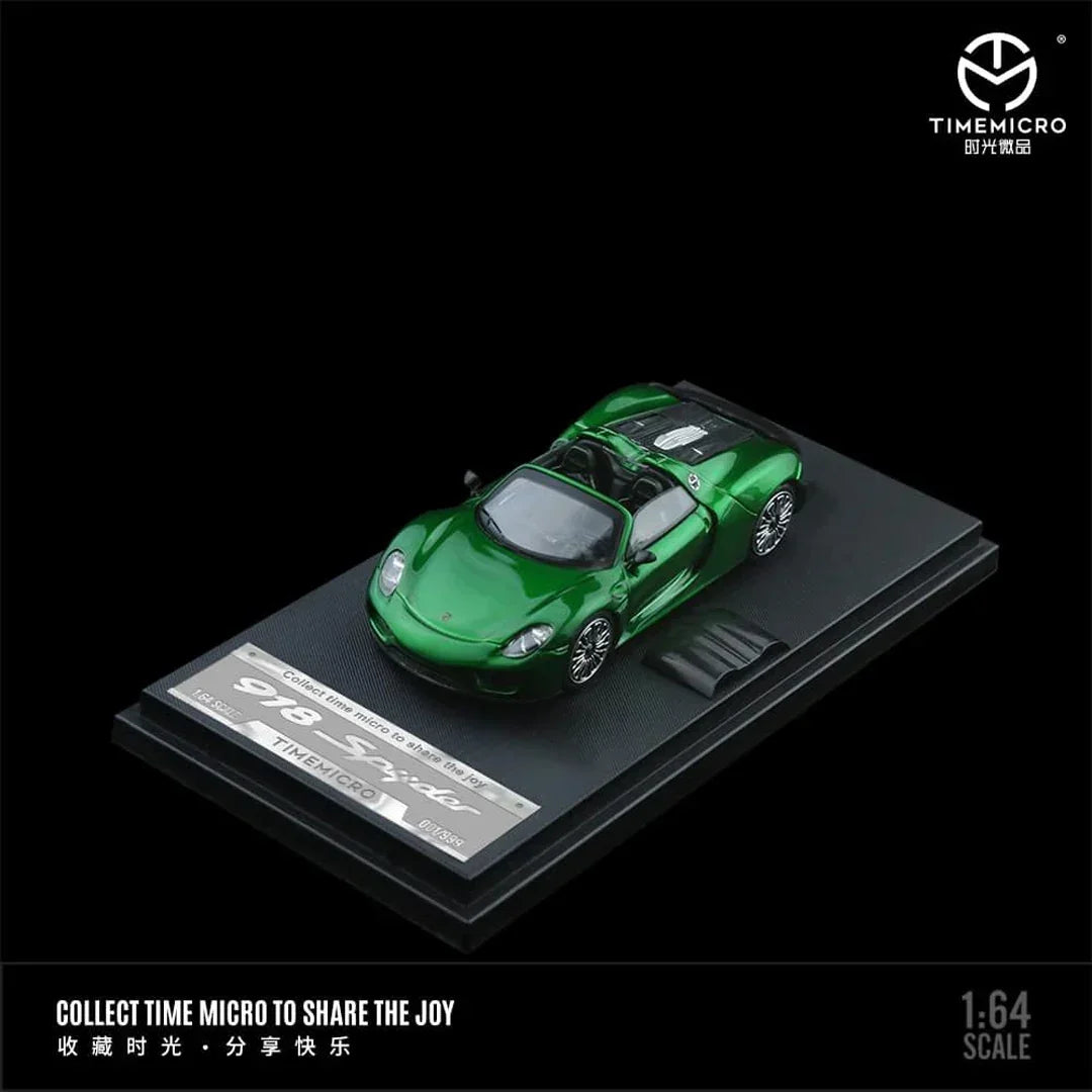 TimeMicro 1:64 Porsche 918 Spyder Solid Metal Green Diecast Model