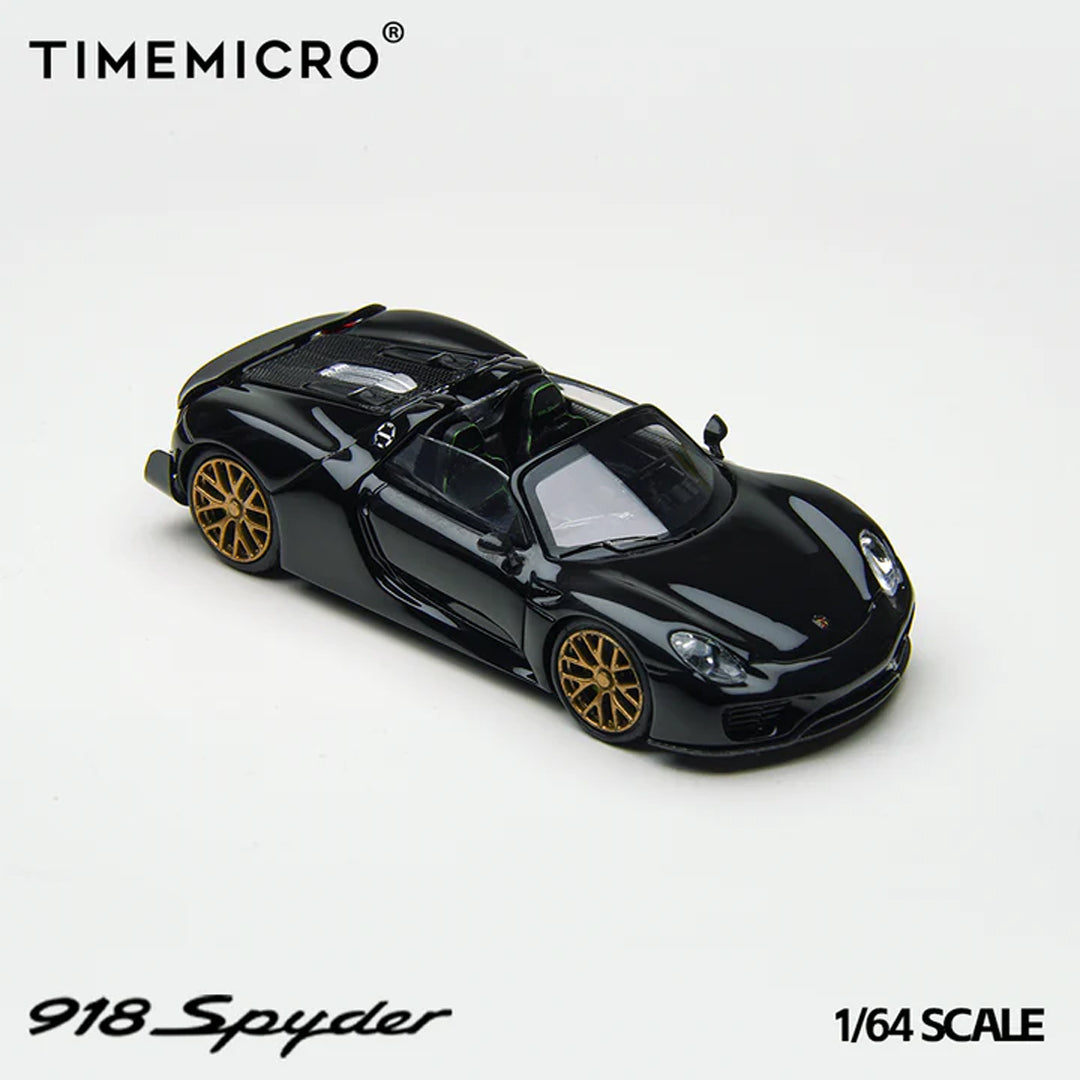 Time Micro 1:64 Porsche 918 Spyder Diecast Model Car – Black with Gold Wheels