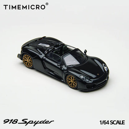 Time Micro 1:64 Porsche 918 Spyder Diecast Model Car – Black with Gold Wheels