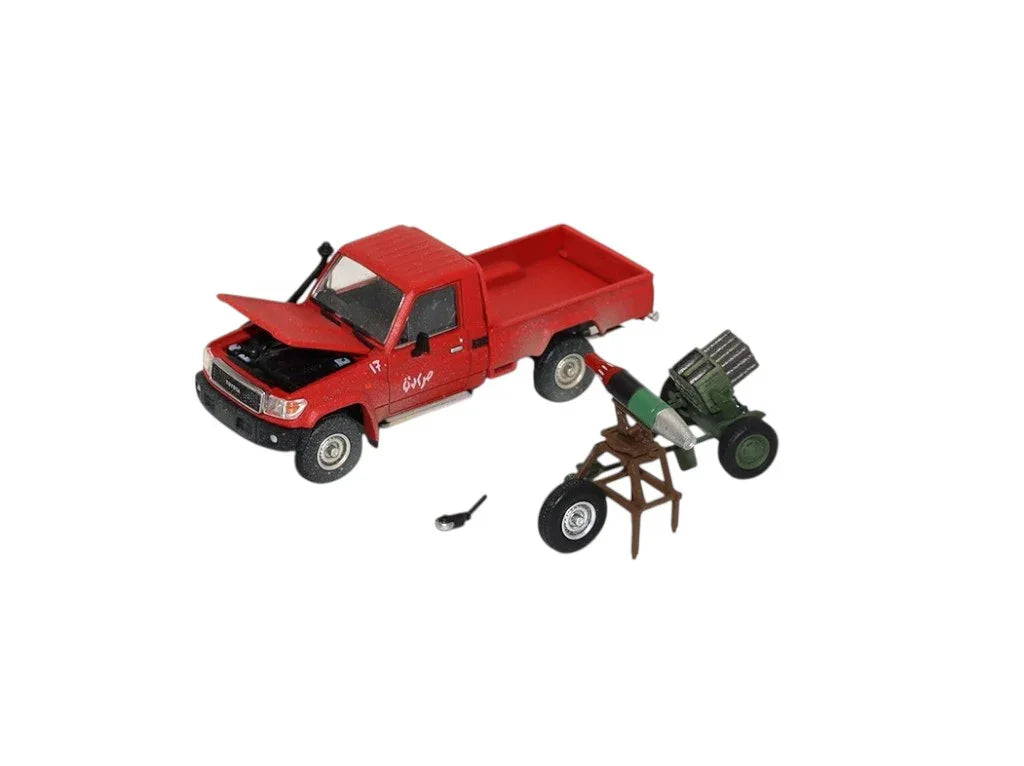 LC80 Toyota Land Cruiser Red Hardcover Edition – 1:64 Diecast Model Car with Ammunition & Rocket Launcher Accessories - Jaiman Toys