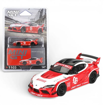 Mini GT 1:64 Duo Set LB WORKS Toyota GR Supra Red White + Abarth 595 Liberty Walk Fighters | Premium Diecast Collector Models