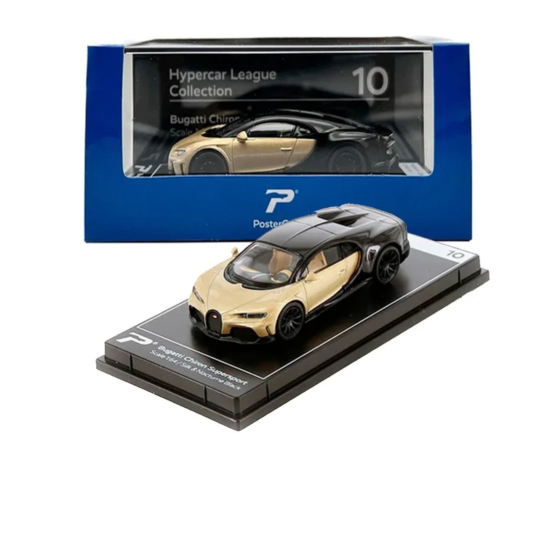Postercars H10 Bugatti Chiron Supersport with Acrylic Box – Silk & Nocturne Black 1:64 Diecast Car Model - Jaiman Toys