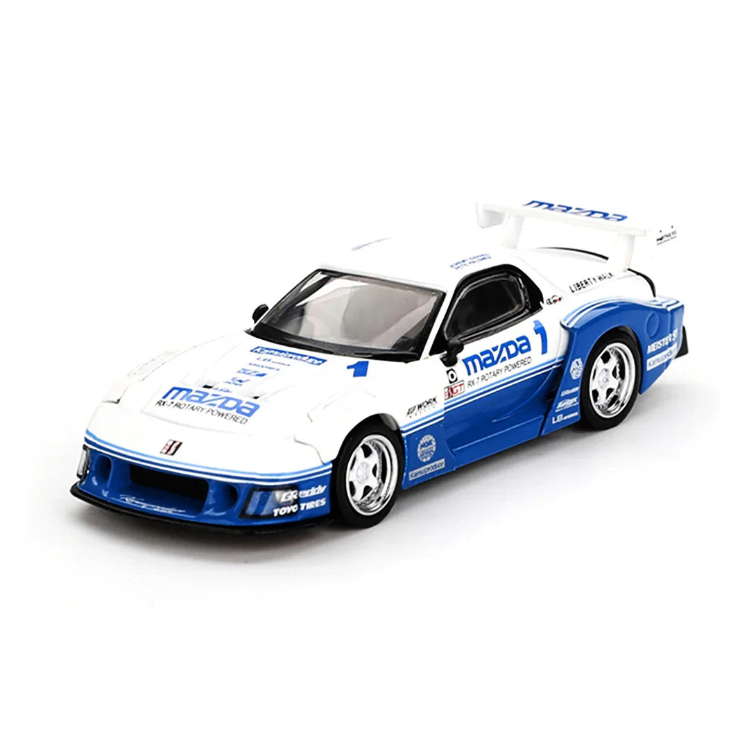 MINI GT 1:64 Mazda RX-7 LB-Super Silhouette IMSA – White / Blue - Jaiman Toys