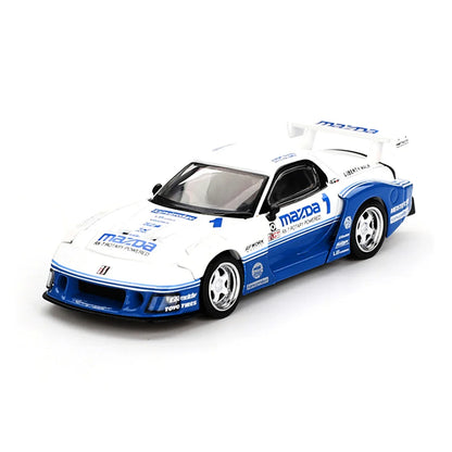 MINI GT 1:64 Mazda RX-7 LB-Super Silhouette IMSA – White / Blue - Jaiman Toys
