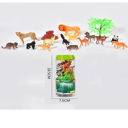 Wild Animal Figures Playset – 13 Piece Educational Toy Set with Animals, Trees & Accessories in Storage Jar for Kids